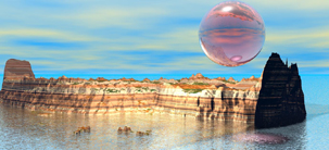 Desert Waterway surreal CGI image screensaver